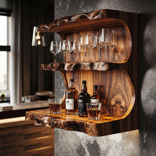 Cavola Stylish Vintage Natural Wood Wine Bar Shelf for a Cozy Space