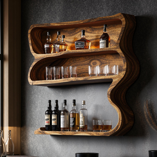 Cavola Customizable Wood Wine Bar Shelf for Modern Living Rooms