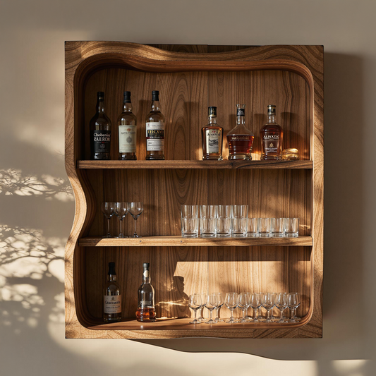 Cavola Rustic Natural Wood Wine Bar Shelf for Living Room