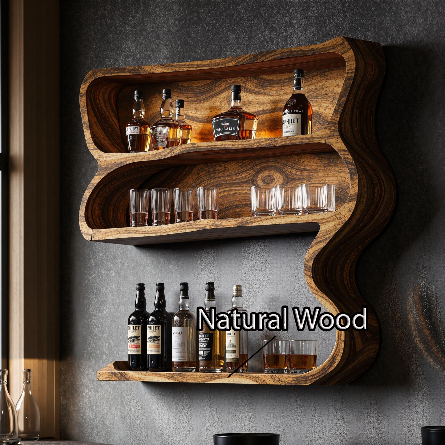 Cavola Customizable Wood Wine Bar Shelf for Modern Living Rooms
