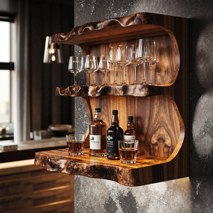 Cavola Stylish Vintage Natural Wood Wine Bar Shelf for a Cozy Space