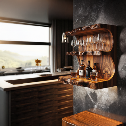 Cavola Stylish Vintage Natural Wood Wine Bar Shelf for a Cozy Space